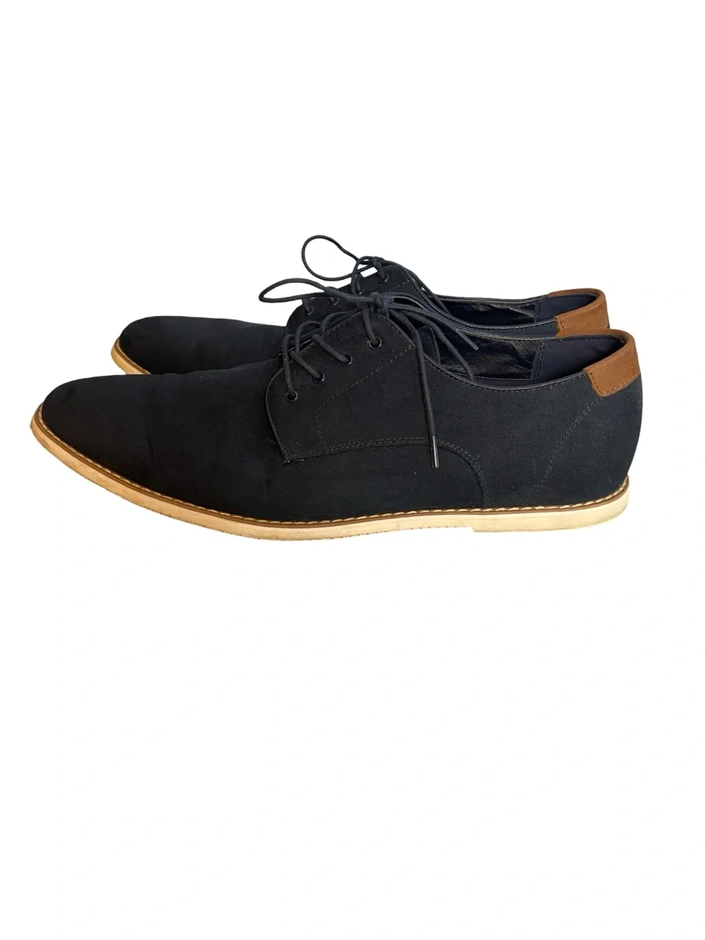 H & M Men's Navy faux  Suede Lace-Up Derby Shoes with Brown Accent size 10.5